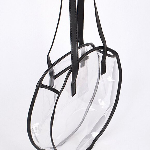Clear Round Shoulder Bag /Tote Bag- W/ Black Accents/Straps & Pocket - NWT - Picture 5 of 8